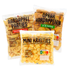 Mini krieltjes naturel, opbakaardappelen ui en paprika of aardappelpartjes Toscaanse stijl